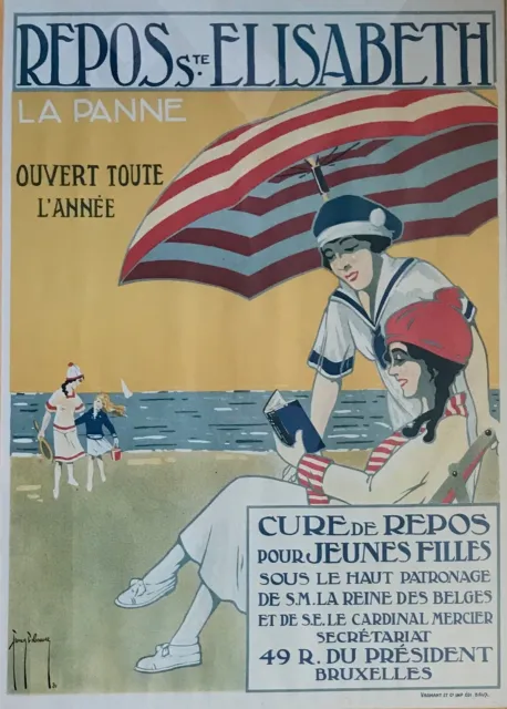 F. Delamare Affiche Litho La Panne 1920 Bord De Mer Belgique Original Poster 2