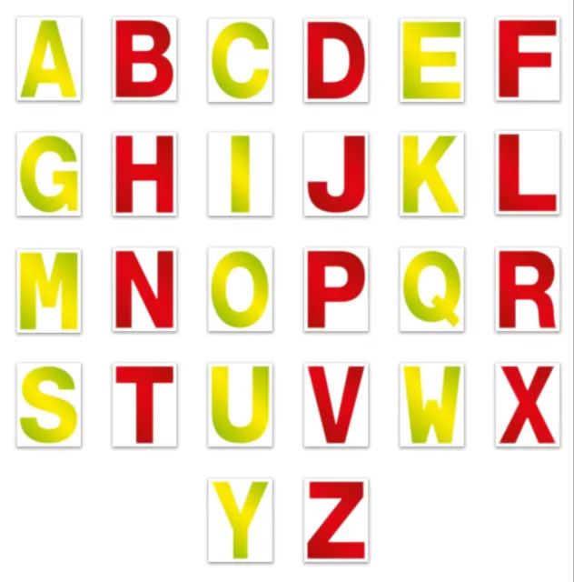 3 x Alphabet CAPITAL Letters HiViz Sticker Self Adhesive A-Z Red Yellow 3" UK