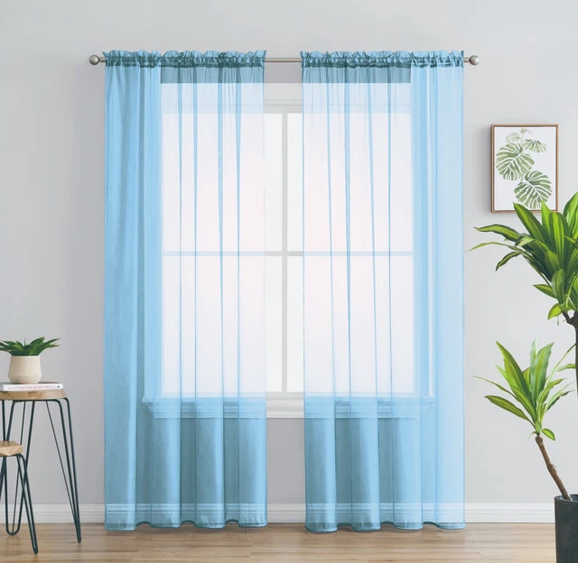 2pc Set Sheer Voile Window Treatment Rod Pocket 54" Wide Each Curtain Panel