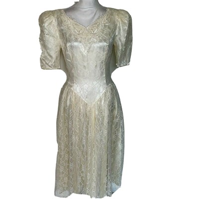 Gunne Sax By Jessica McClintock Womens Dress Cream Size 7 Vintage Lace Lined