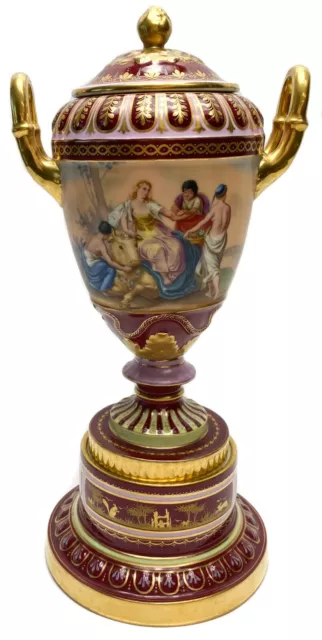 Royal Vienna Austria Porcelain Hand Painted Twin Handled Urn c1890