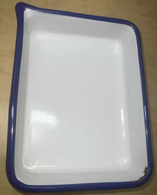 "Bandeja fotográfica vintage resistente al ácido CESCO, esmalte azul/blanco 8"" x 6"