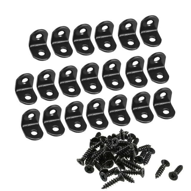 Corner Brace Angle Bracket Fastener L Shape 20mmx20mmx16mm Black Round End 20pcs