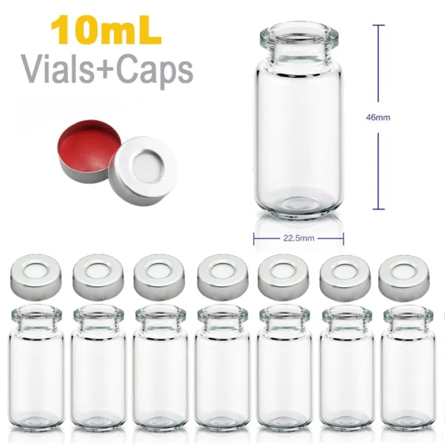 1000PCS Scientific 10mL Headspace Vials Clear Glass 20mm Crimp-top Caps HPLC LAB 2