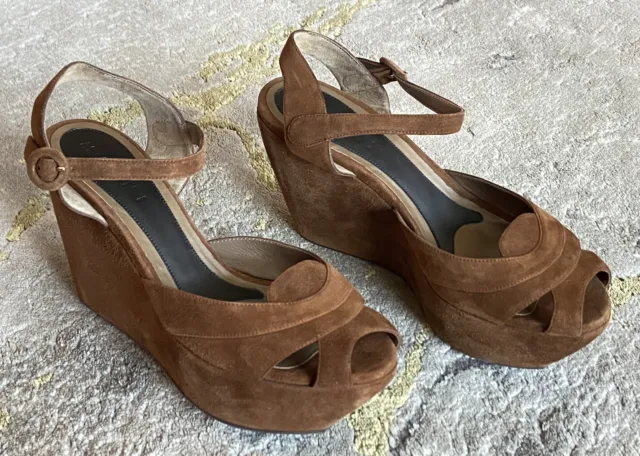 NEW‼️MARNI⚡️Brown suede platform wedge buckle ankle strap sandals size 39EU/9US