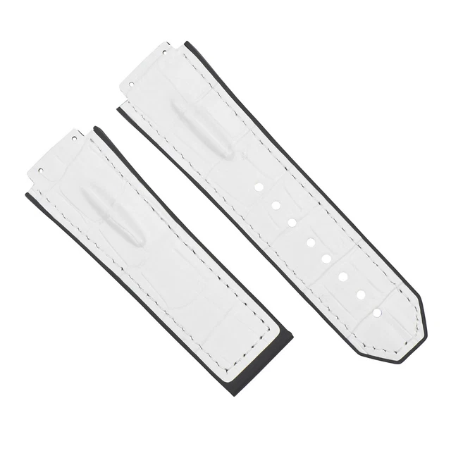 28Mm Leather Rubber Band Strap For 48Mm Hublot Big Bang Ceramic Fusion F1 White