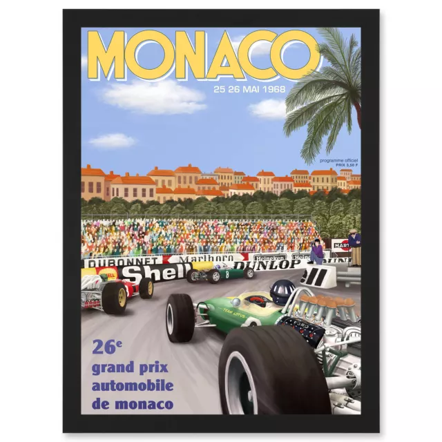 Monaco Grand Prix 1968 Motor Sport Car Racing Framed Wall Art Print A4