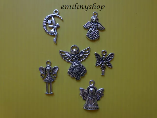 lot de 6 breloques charm pendentif perle scrapbooking thème fée ange NEUF