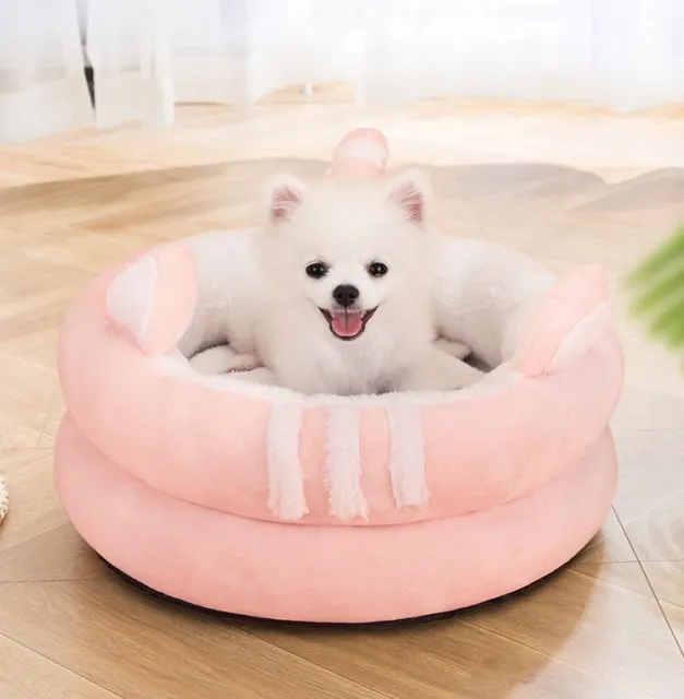 Cozy Round Ultra Soft Warm Plush Fluffy Pet Bed for Dog & Cat Calming Cozy Bed