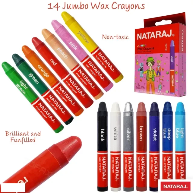 JUMBO CRAYONS 14 x NonToxic Wax Crayons Colouring Art Craft Soft Easy