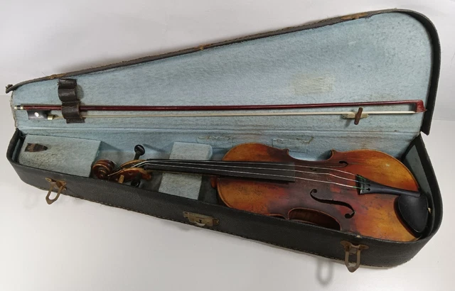 Old Vintage Antique Stradivarius Copy violin & bow in case - 254
