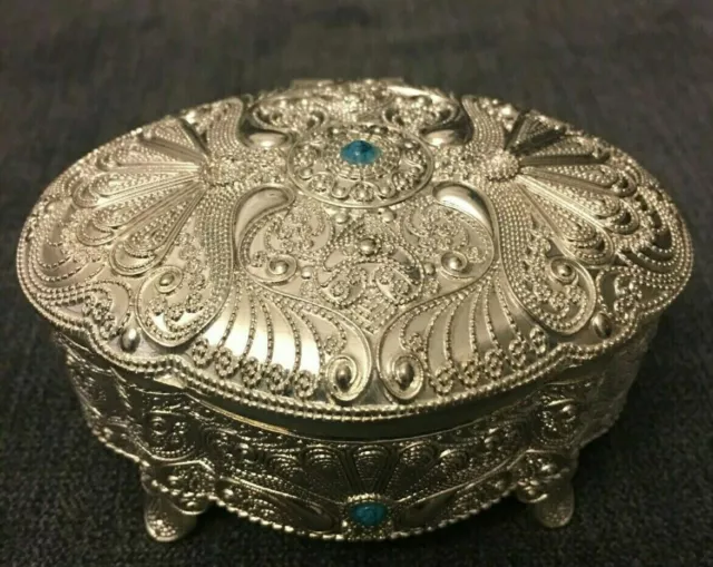 Ornate Beautiful Silver Plated Trinket Box