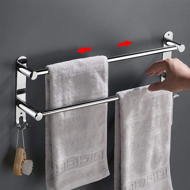 Handtuchstange Verstellbar 30–57 Cm – Schwarz, Aus 304 Edelstahl, Mit Bohrung Für Badezimmer & Mehr