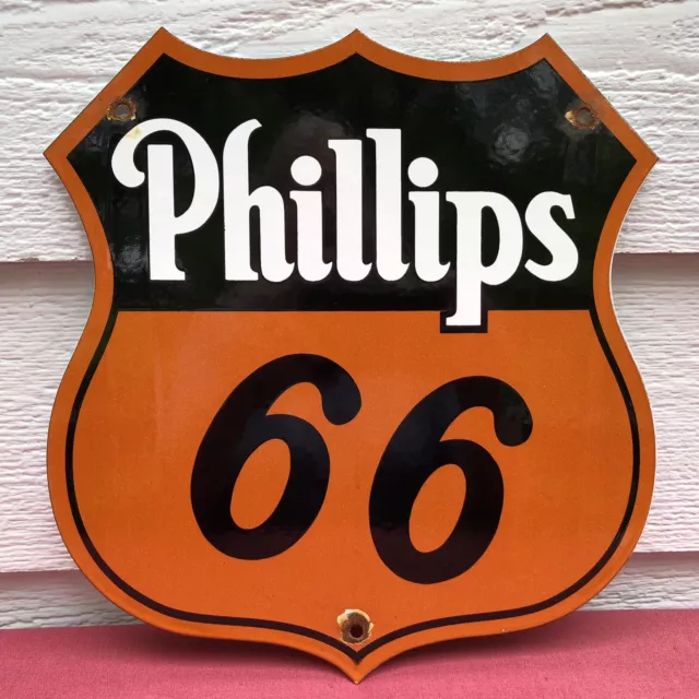 Vintage Phillips 66 Gasoline Porcelain Sign Gas Station Pump Plate Motor Oil