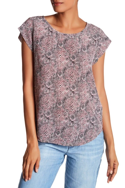 NWT- Joie Rancher B Snakeskin Print Silk Cap Sleeve Top, Medina Mauve - XSmall