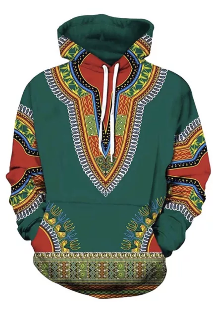 Unisex African Print Dashiki Long Sleeve Fashion Hoodies Sweatshirt Size M