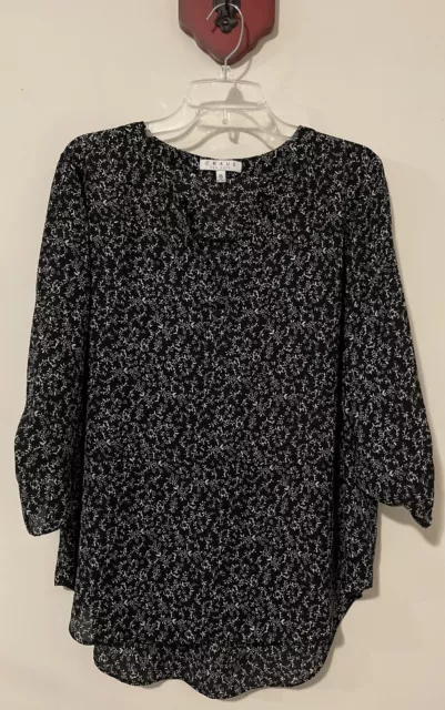 Chaus New York Womens XL Black Vneck Tunic Style Flowy Floral Blouse! A6187