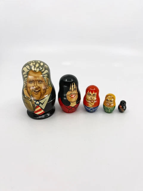 Bill Clinton Wooden Russian Nesting Dolls - Monica Paula Hillary Cigar