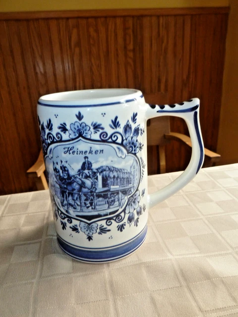Delft Blue & White Hand Painted Heineken Holland Dutch Windmill Beer Stein Mug
