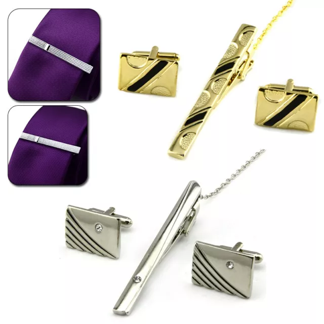 Men Metal Tie Clips Cufflinks Gold Silver Color Wedding Shirt Cuff Link Tie Pin