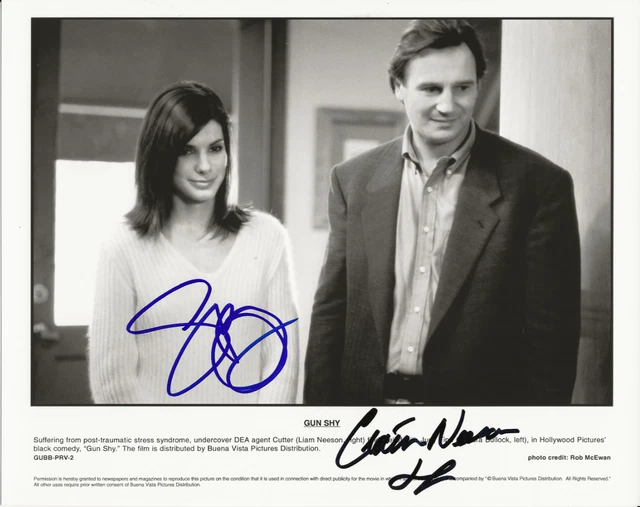 SANDRA BULLOCK LIAM NEESON Signed Photo Autographed 10x8 GUN SHY Movie 2000 COA