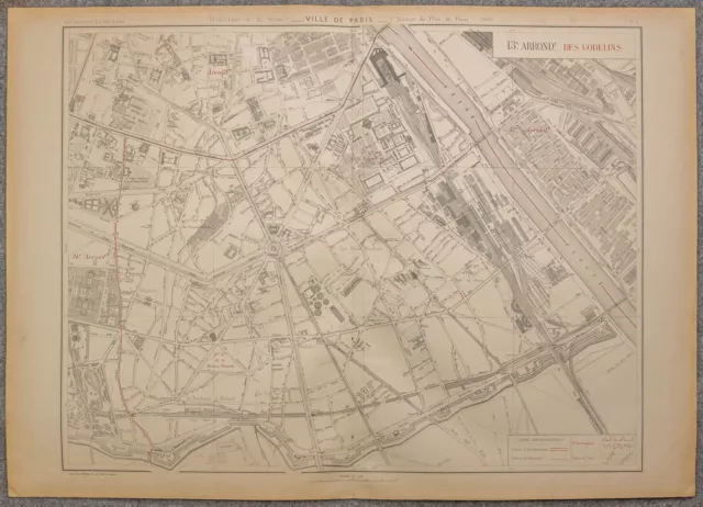 1900 - Plan ancien de Paris. 13e arrondissement des Gobelins, Salpêtrière, gare