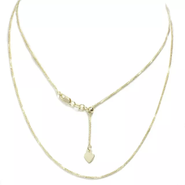 14k Solid Gold Adjustable Wheat Necklace Pendant Chain Up to 20" 1.2mm