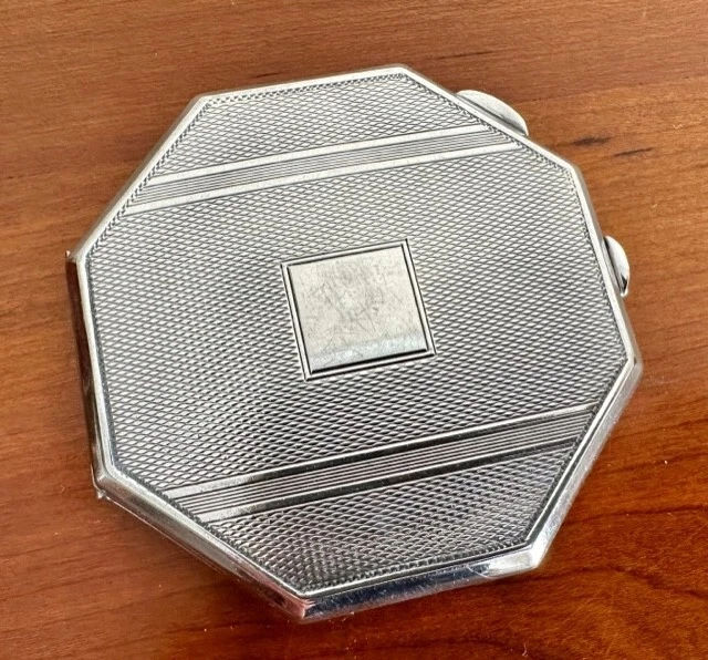 Specchio Compatto Art Deco Ottaganolo Argento Sterling Birmingham 1946