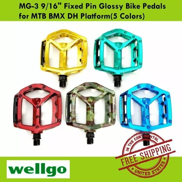 WELLGO MG-3 9/16" Fixed Pin Glossy Bike Pedals for MTB BMX DH Platform(5 Colors)