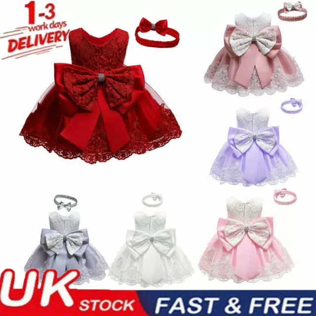 Flower Girls Bridesmaid Dress Baby Kids Party Lace Bow Wedding Dresses Princess 3