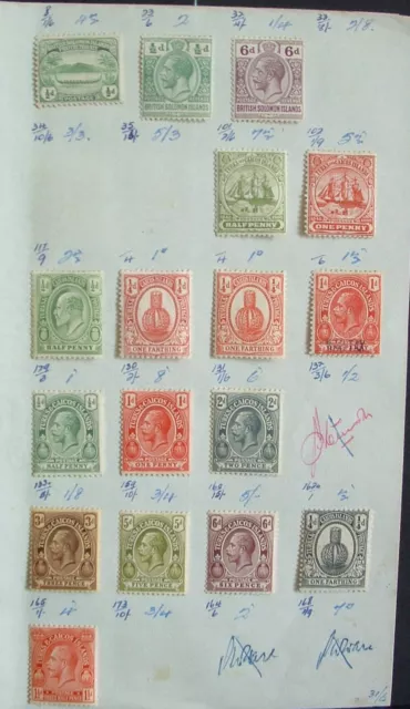 TURKS & CAICOS 1900 mint MH group of 12 old approval sheet + Solomon Islands x3!