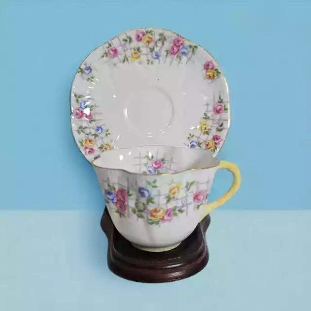 Shelley Dainty Rose Trellis English Bone China #2340 Tea Cup & Saucer Rare VTG