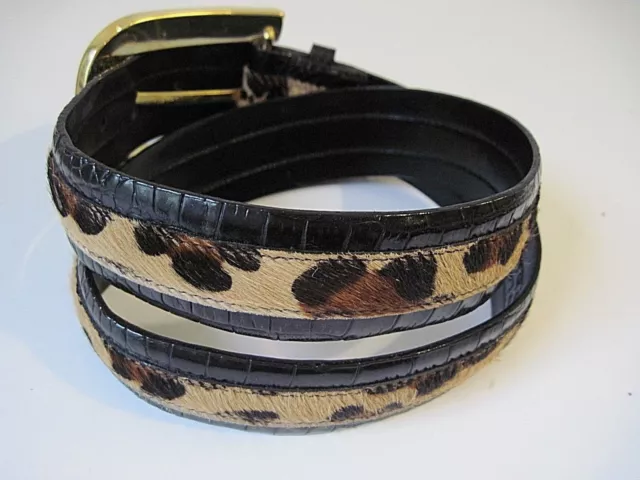 SANDY DUFTLER fourrure animale cuir verni ceinture ton or boucle cuir taille S 2