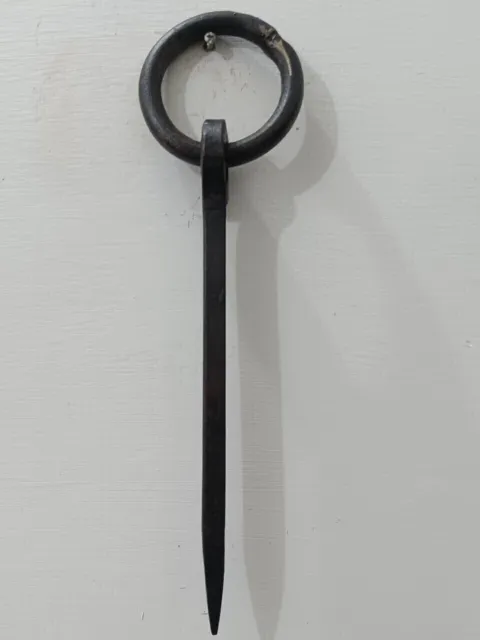 12" Antique Wrought Iron Tethering Ring on Pin Meat Beam Game Hook