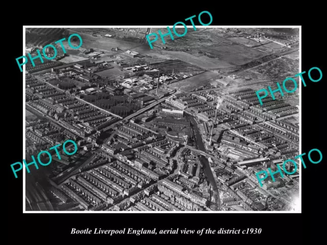 OLD POSTCARD SIZE PHOTO BOOTLE LIVERPOOL ENGLAND DISTRICT AERIAL VIEW c1930 1