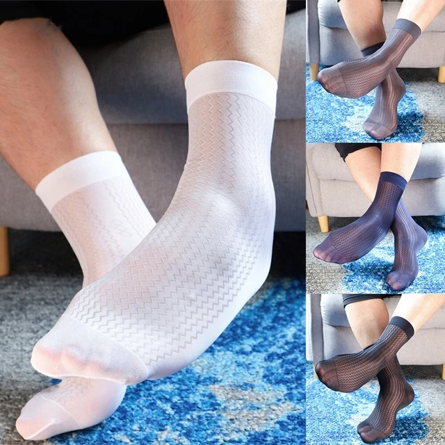 Mens Ultra Thin Sheer Silk Summer Transparent Dress Business Socks Stockings