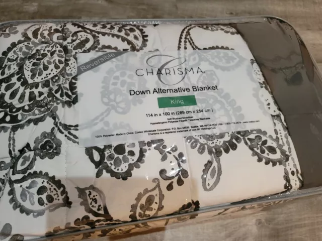 LIGHTWEIGHT CHARISMA KING Gray Paisley Reversible Down Alternative Blanket 47.99 PicClick