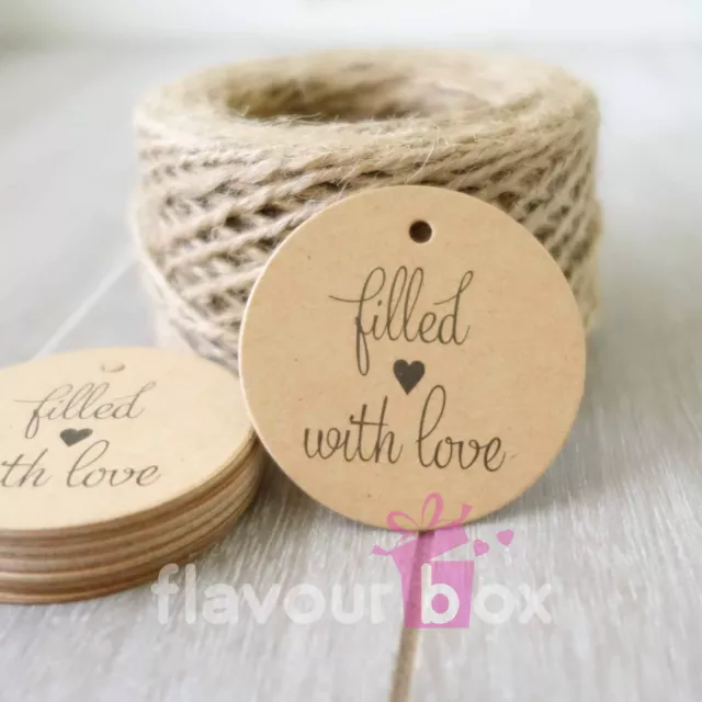 24x FILLED WITH LOVE Kraft Thank You Gift Tags Wedding Favour Baby Shower