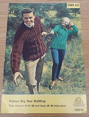 Suéter vintage patones patrones de tejido 1393 damas y caballeros. Tejer Big Ben