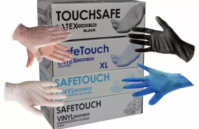 SAFETOUCH Disposable Latex, Nitrile or Vinyl Gloves  Powder Free - 100 Boxed