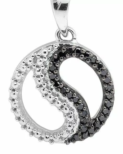 1.2ct Black & White Moissanite Pendant Yin Yang 14k White Gold Plated