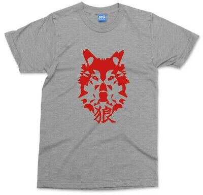Wolf Art T-shirt Japanese Kanji Motif Asia Japan Inspired Anime Wolves Top Men's