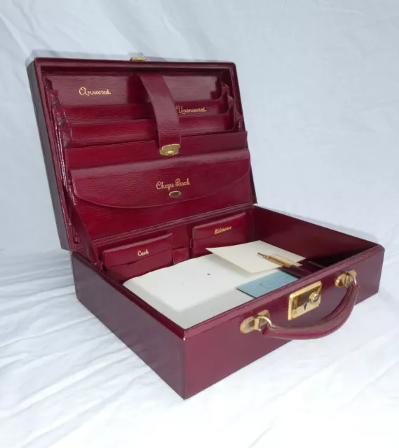 Antique Maroon Leather Ladies Writing Briefcase Document Case Box c1920 Vintage