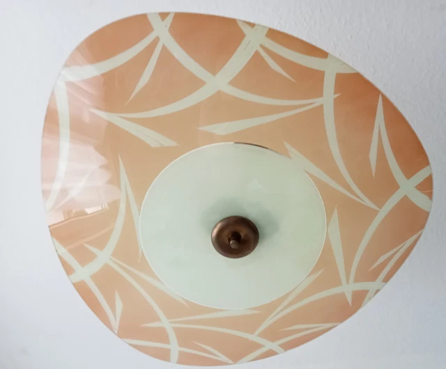 Lampe 50er Jahre Tellerlampe Deckenlampe Lachsfarbe Glas Messing Dreieckig Lamp