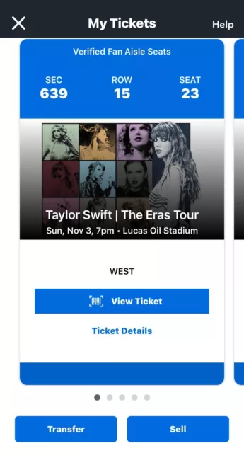 TAYLOR SWIFT ERAS TOUR: INDIANAPOLIS Night 3 -Lvl 639 Row 15 Seat 23 & 24 - Indy