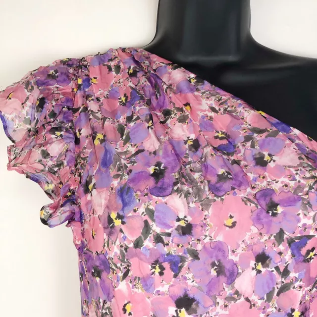 SHOSHANNA MIDNIGHT Pink Purple Floral One Shoulder Chiffon Ruffle Midi Dress 4 3