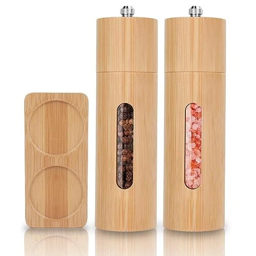 Moulin à Poivre Et Sel En Bois D'acacia Certifié FSC - Set Avec Support, Mouture Réglable, Boîte Cadeau - 11