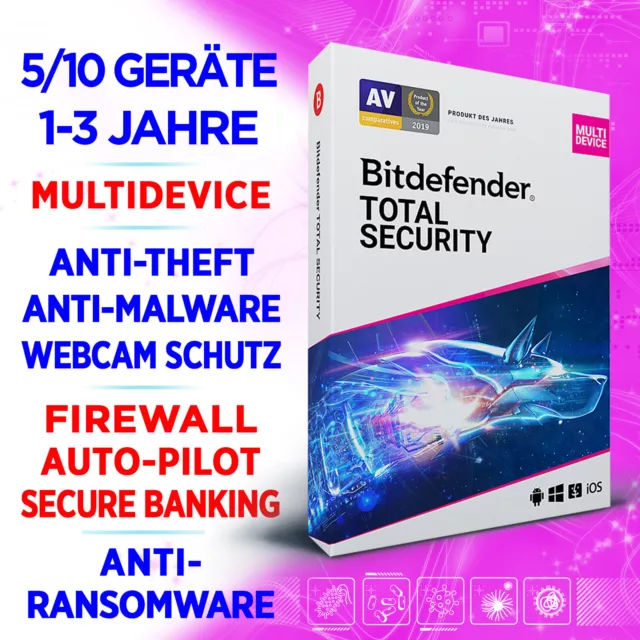 Bitdefender Total Security 2024 (DACH) 3-5-10 PC / 1-2-3 Jahre, Aktivierungskey