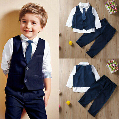 Kids Baby Boys Formal Suit Tuxedo Christening Wedding Shirt+ Vest+ Pants Set