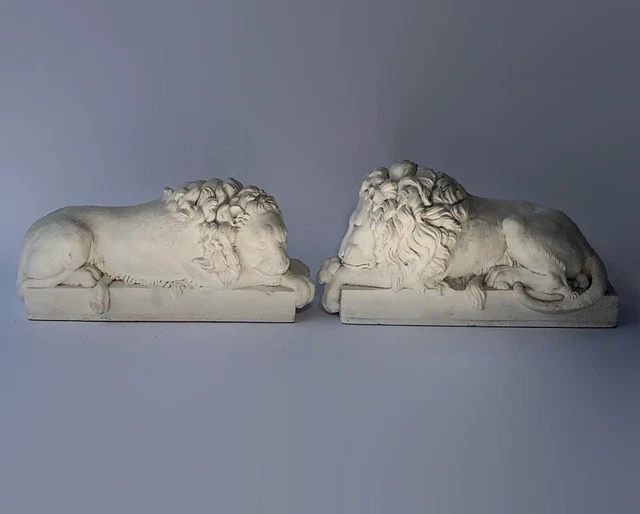 Vintage CANOVA LIONS Pair Reconstituted Stone Revival Art Company Statue Bookend